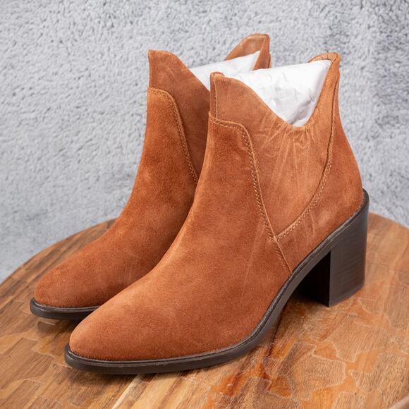 Seychelles Pretty Little Bird Heeled Suede Bootie Women's Size 6 in Cognac - Picture 3 of 6